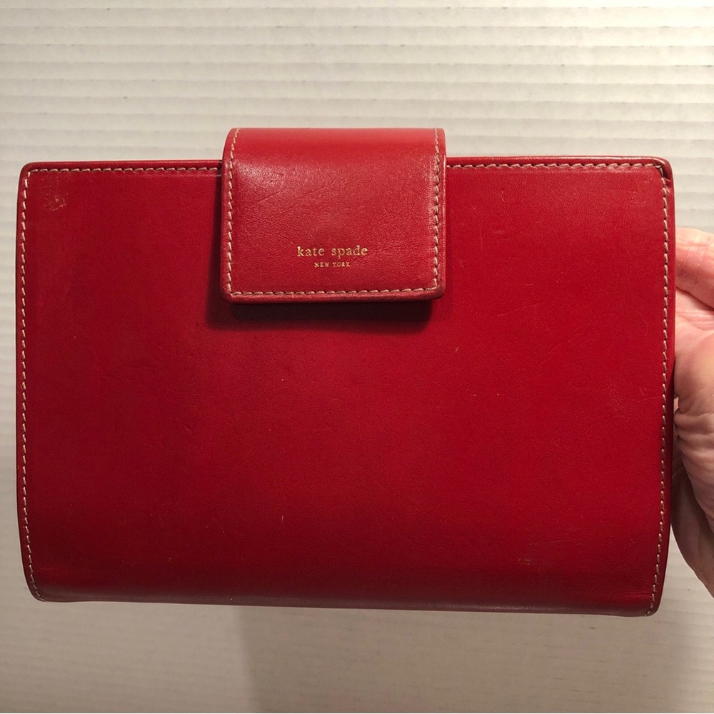 kate spade Red Leather Snap Organizer w/ original pages & wallet/credit card